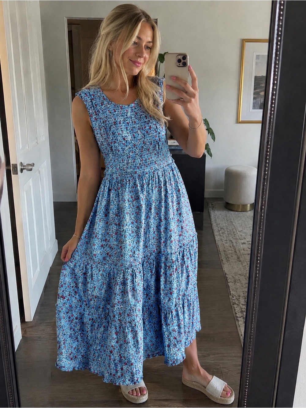 Banjanan Isha Midi Dress in Delph Bird Blue Wave Size L